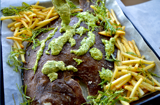 Roast Brill with Parisian Green Sauce